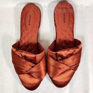 Birdies Songbird Copper Mules Slides Size 6 Slip-On Shoes Satin Quilted Vegan